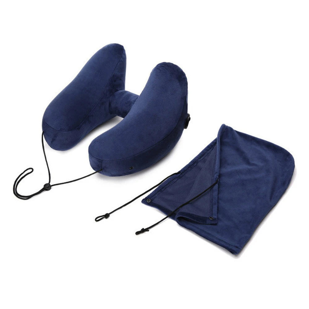 Portable U-Shaped Pillow Inflatable Neck Pillow With hood H-Shaped Inflatable Pillow Travel Neck Pillow Car Neck Rest Cushion