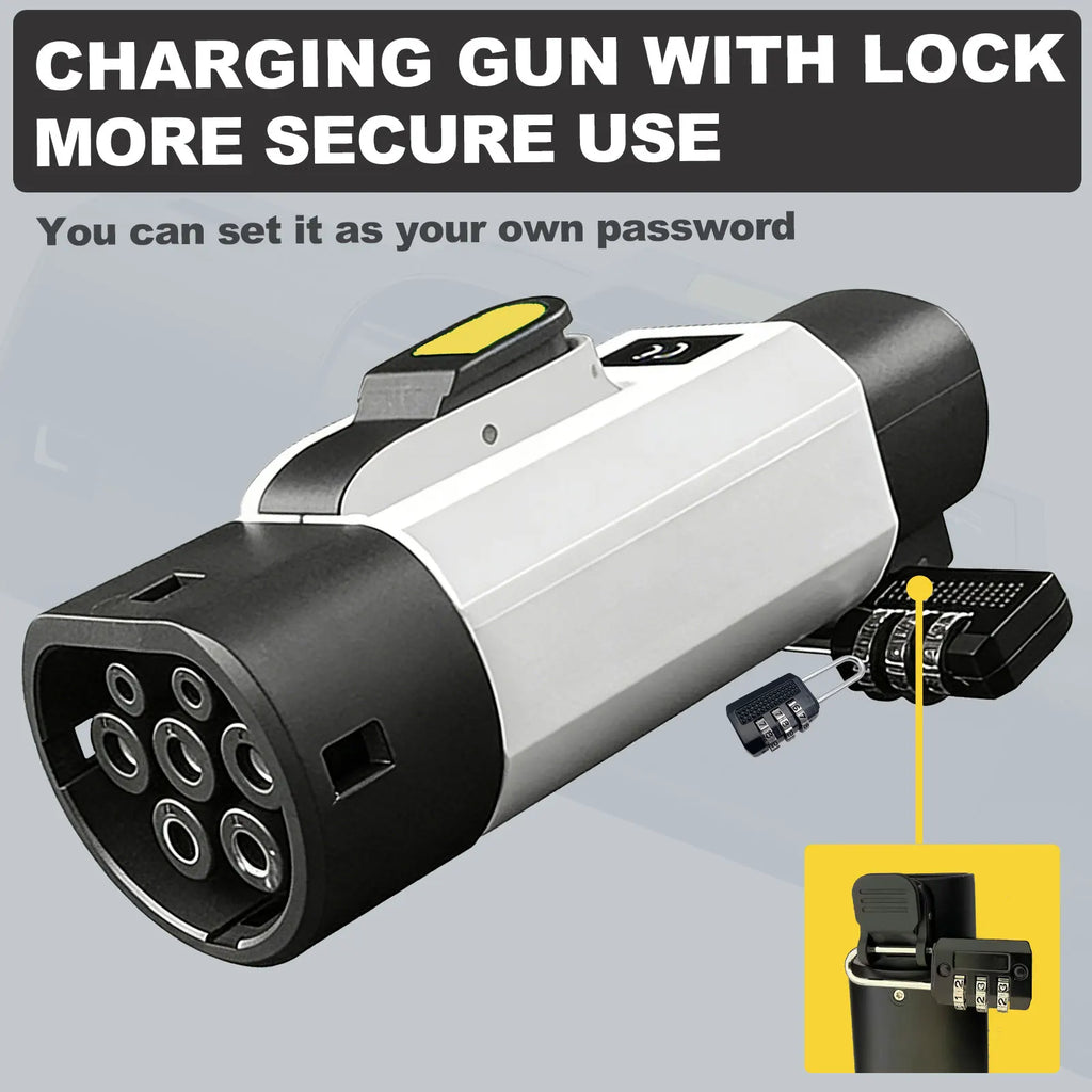 NACS to Type 2 EV charging adapter, lockable anti-theft, 32A 7kW 250V, black/white
