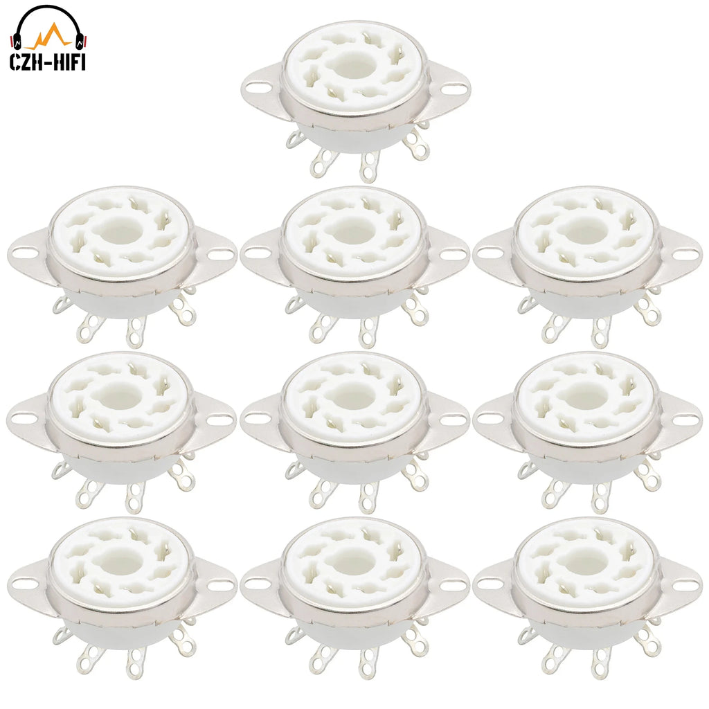 10pcs 8-Pin Octal Ceramic Tube Socket Valve Base for KT88 EL34 6L6 6V6 6SN7, Gold/Tin Plated