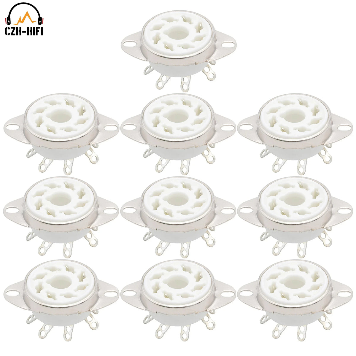 10pcs 8-Pin Octal Ceramic Tube Socket Valve Base for KT88 EL34 6L6 6V6 6SN7, Gold/Tin Plated