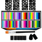 65-Color Face & Body Paint Palette with 32 Stencils, Bright Long-Lasting Makeup, 100g