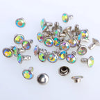 100 Sets 6/8mm Glass Rivets Rhinestone Glitter Crystal AB Silver Edge Stones Studs With Care Rhinestones for DIY Crafts Leather
