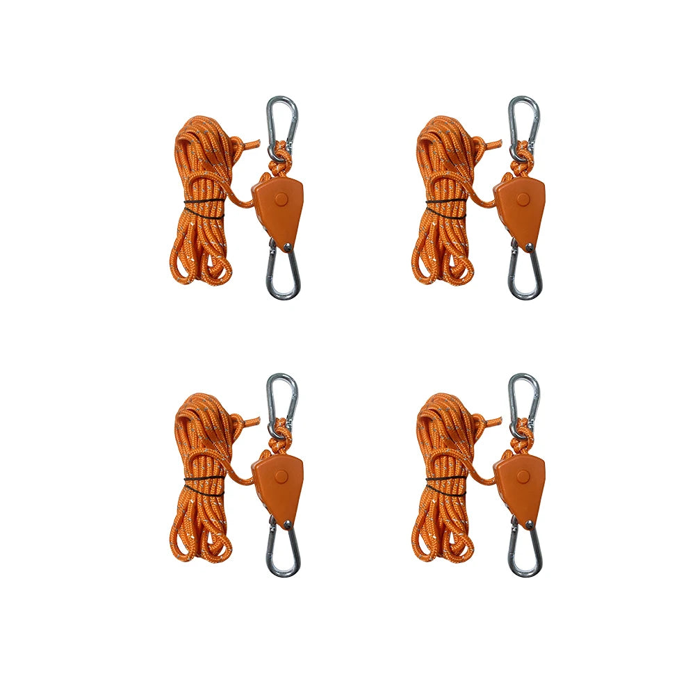 4/8Pcs 4M Reflective Camping Tent Rope Tie Down Fastener Fixed Buckle Pulley Tensioner Ratchet Hangers Awning Wind Rope Outdoor