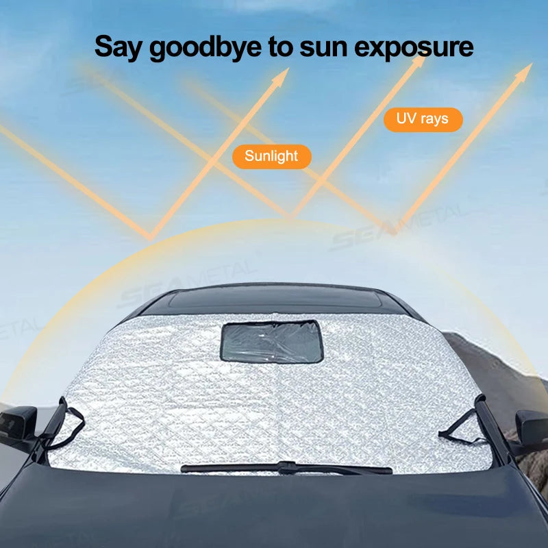 BLALION Car Windshield Snow Covers Winter Front Window Thickened Protector Anti Snow Ice Shield Cover Hole for Dash Cam Monitor