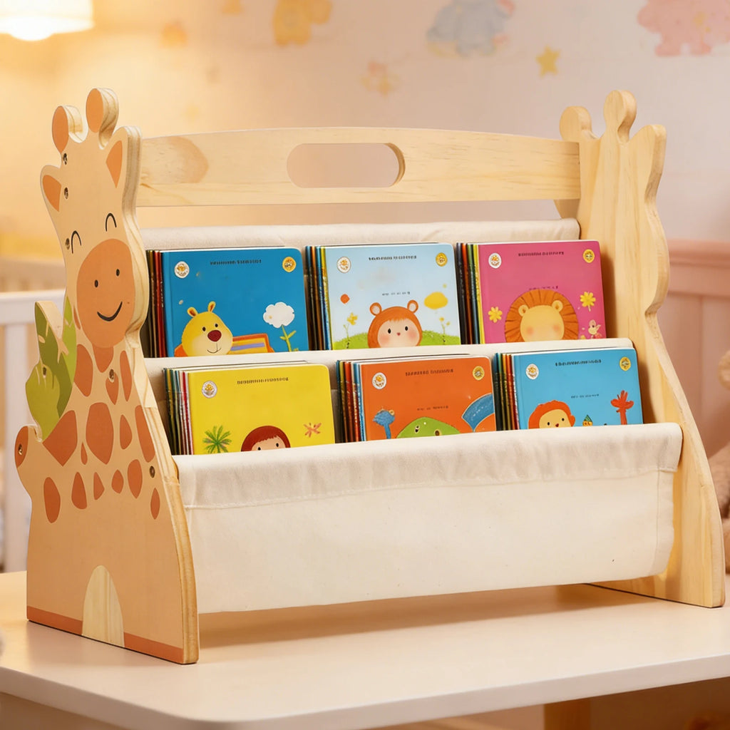 2-Tier Montessori Baby Bookshelf Double-Sided Wooden Book Rack Storage, 1pc