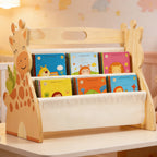 2-Tier Montessori Baby Bookshelf Double-Sided Wooden Book Rack Storage, 1pc