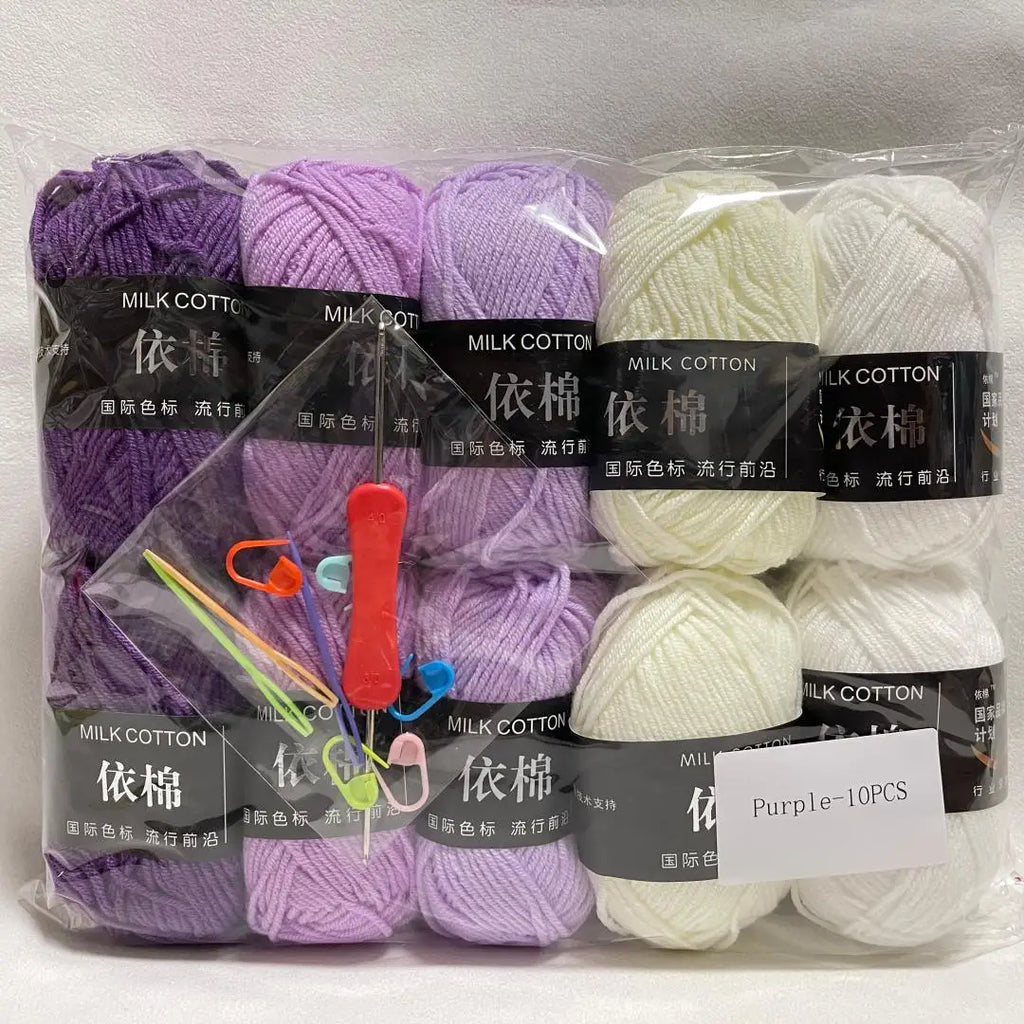 10Pcs 500g 4Ply Milk Cotton Yarn for Knitting Crochet, Wool Cotton Yarn DIY Material Pack for Hand-Knitted Sweaters, Bags, Dolls