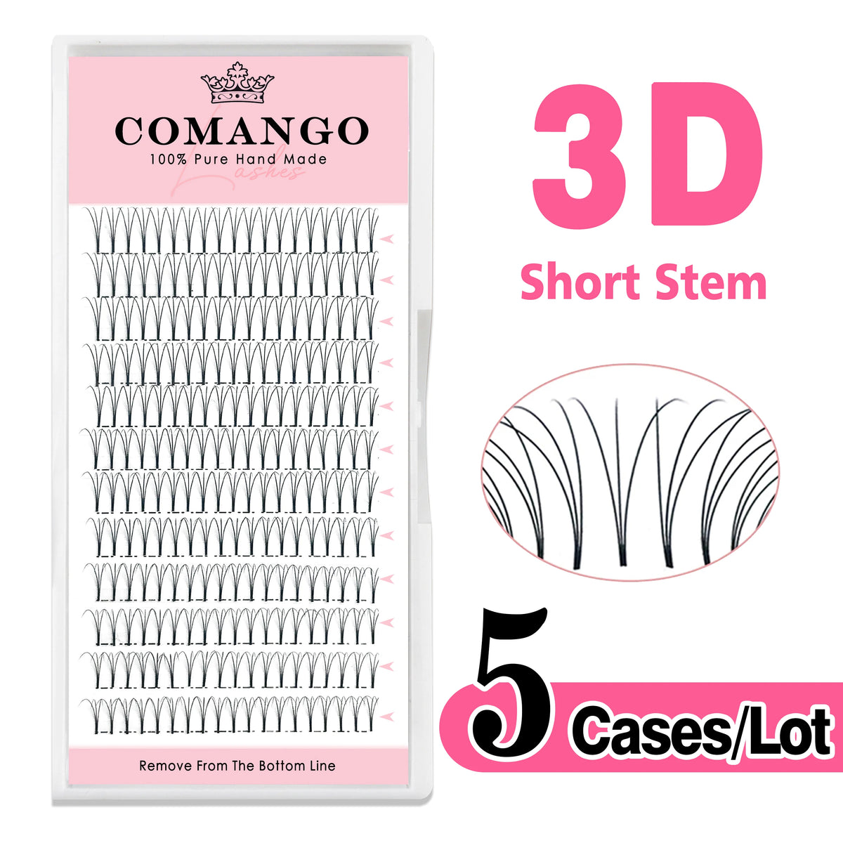 5pcs/Lot CoMango Short Stem Premade Fans Russian Volume Lashes Tray Premium Eyelash Extensions Supplies for Eye Beauty Makeup