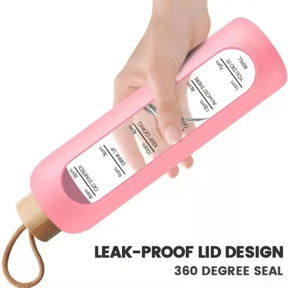 32oz 1L Time-marked Glass Water Bottles Drink Bottle Bamboo Lid Free of Lead Motivational Sport Silicone Sleeve Bottle