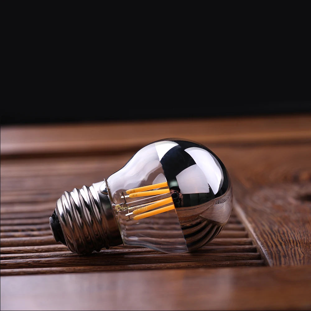 6Pcs Half Chrome Light Bulb 4W Dimmable G45 Silver Mirror Reflected Light E27 Base Warm White 2700K Silver Tipped Mirror Lights