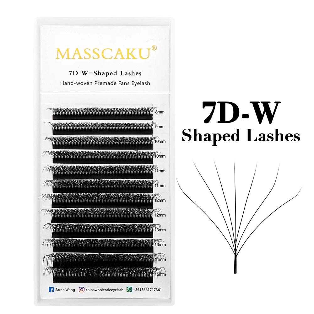 MASSCAKU W Shape Bloom Eyelash Extensions 0.07mm C/D Curl 8-15mm Mix Length 10 Case