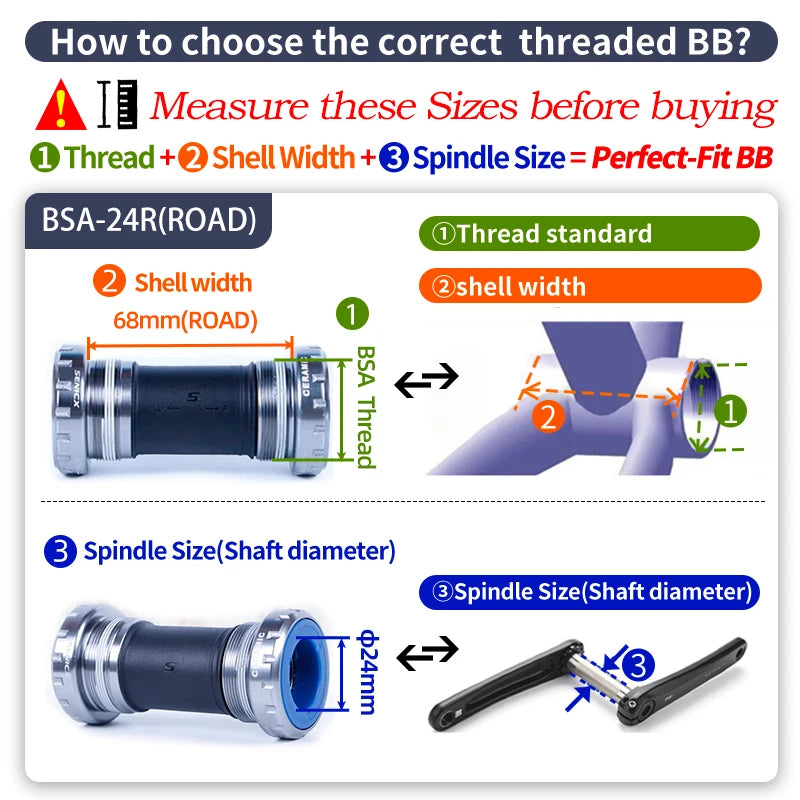 SENICX Bicycle Bottom Bracket Ceramic BSA Thread Road Bike Central Movement Suitable for Shimano / SRAM GXP Crankset 24mm Axis