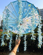 82CM 32'' Skyblue Hanfu Parasol Flowers Waterproof Car Umbrella Dance Cosplay Japan Sakura Spring OilPaper Cosplay El Principito