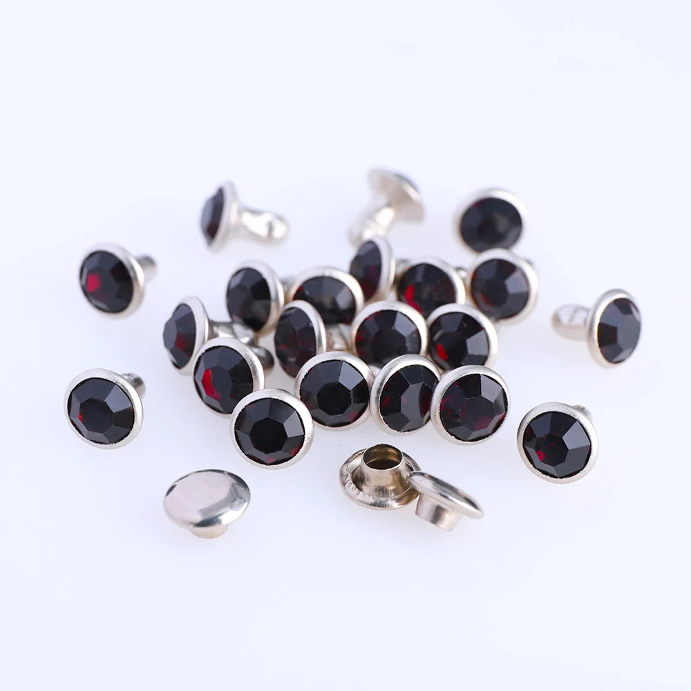 100 Sets 6/8mm Glass Rivets Rhinestone Glitter Crystal AB Silver Edge Stones Studs With Care Rhinestones for DIY Crafts Leather