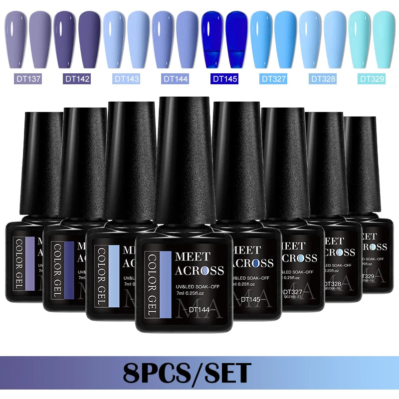 MEET ACROSS Gel Nail Polish Set 8pcs x 7ml Brown Red Pink UV LED Soak Off HEMA/TPO Free