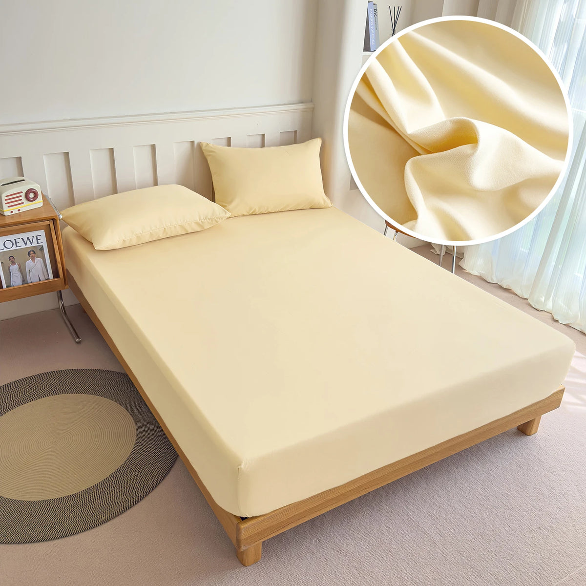 Solid Color Fitted Sheet with Elastic Band, 1pc Mattress Sheet 90x200 to 200x220cm