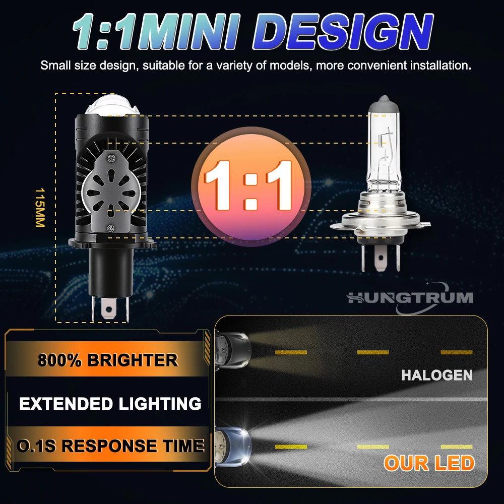 H4 LED Projector Lens Headlight 3800000LM 3500W Super Bright h4 Led Headlamp Wireless With Fan Turbo Lights Plug And Play 6000K