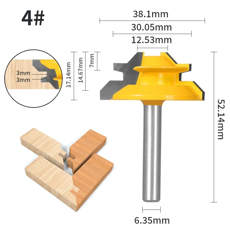 YUSUN 1PC 45° Degree  Lock Miter Router Bit  Woodworking Milling  Cutter For Wood Tools