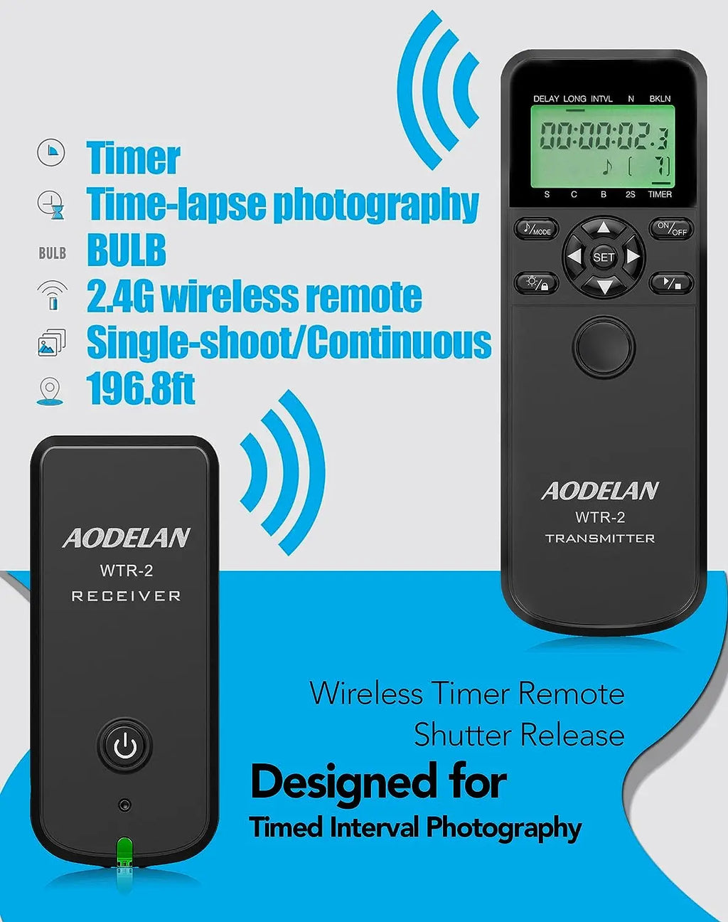 AODELAN WTR-2 Wireless Timer Remote Intervalometer Shutter Release for Nikon 10-Pin