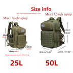 25L/50L Waterproof with 2 Bottle Holders Backpack Gym Outdoor Travel Hiking Fishing Trekking Backpacks 13inch Laptop Bag
