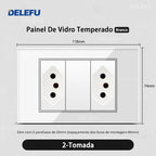 DELEFU 4*2 White Tempered Glass Brazil Standard Outlet with Double USB Type C Wall Power Socket Smart Switch Tuya Wifi 10A 20A