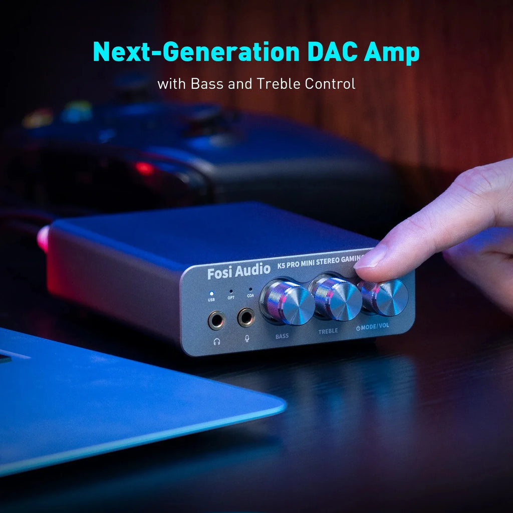 Fosi Audio K5 PRO Mini Stereo Gaming USB C Audio Headphone Amplifier DAC AMP with Mic for PS5 Desktop Powered Active Speakers