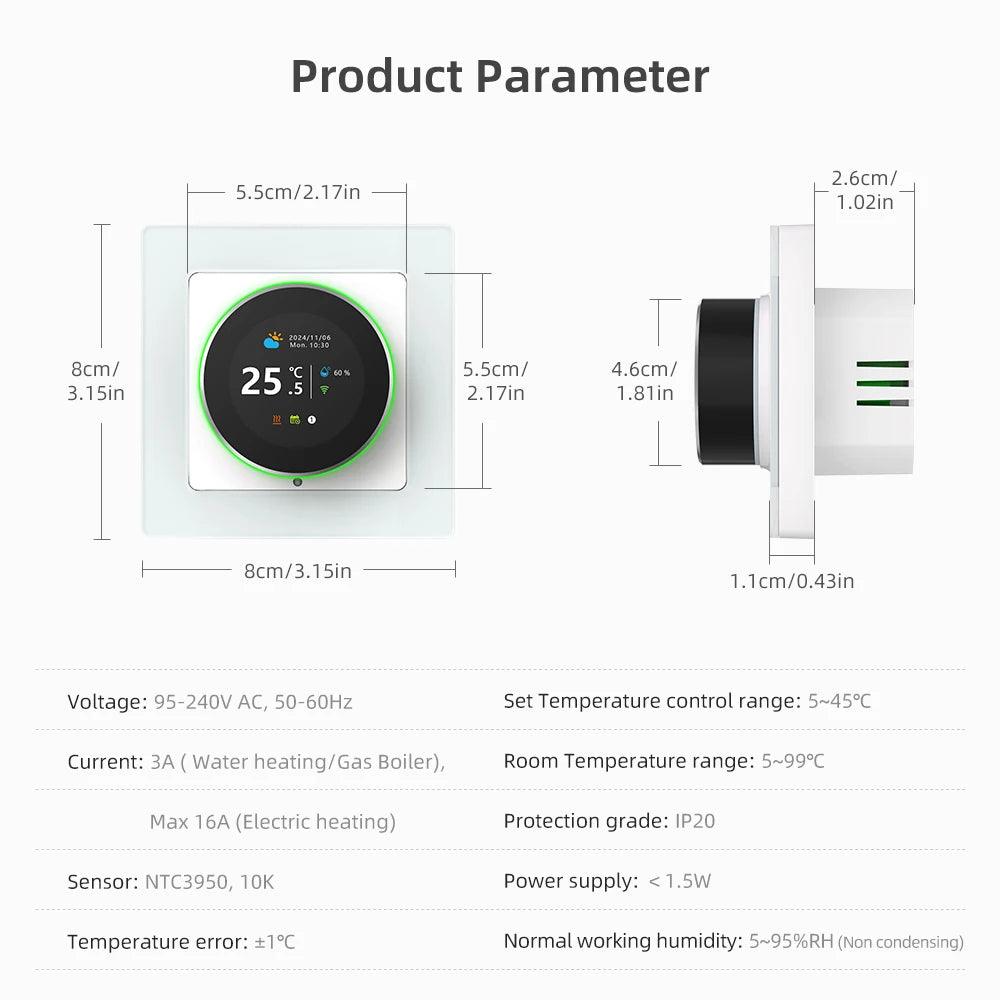 AVATTO WiFi Smart Knob Thermostat Temperature Controller For Water Gas Boiler Electric Heating Works With Tuya Alexa Google Home