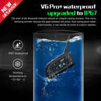 EJEAS V6 PRO + Bluetooth Motorcycle Helmet Intercom Headset with 800M BT Interphone Communicator for 6 Riders Waterproof MP3