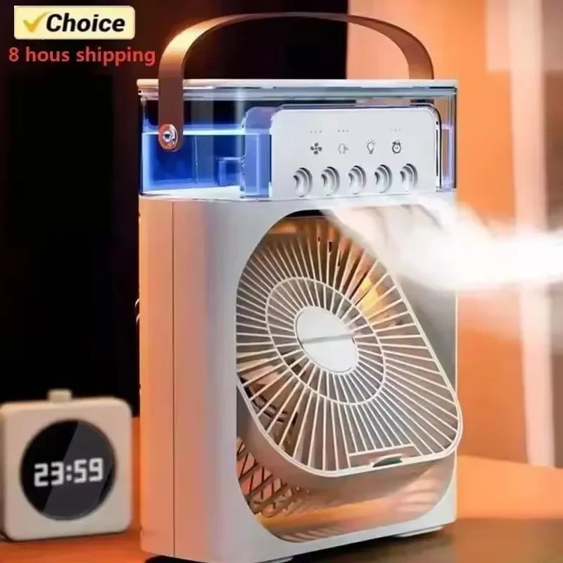 Portable 3-in-1 humidifier fan, mini USB fan, LED night light function, water mist humidification, family fun