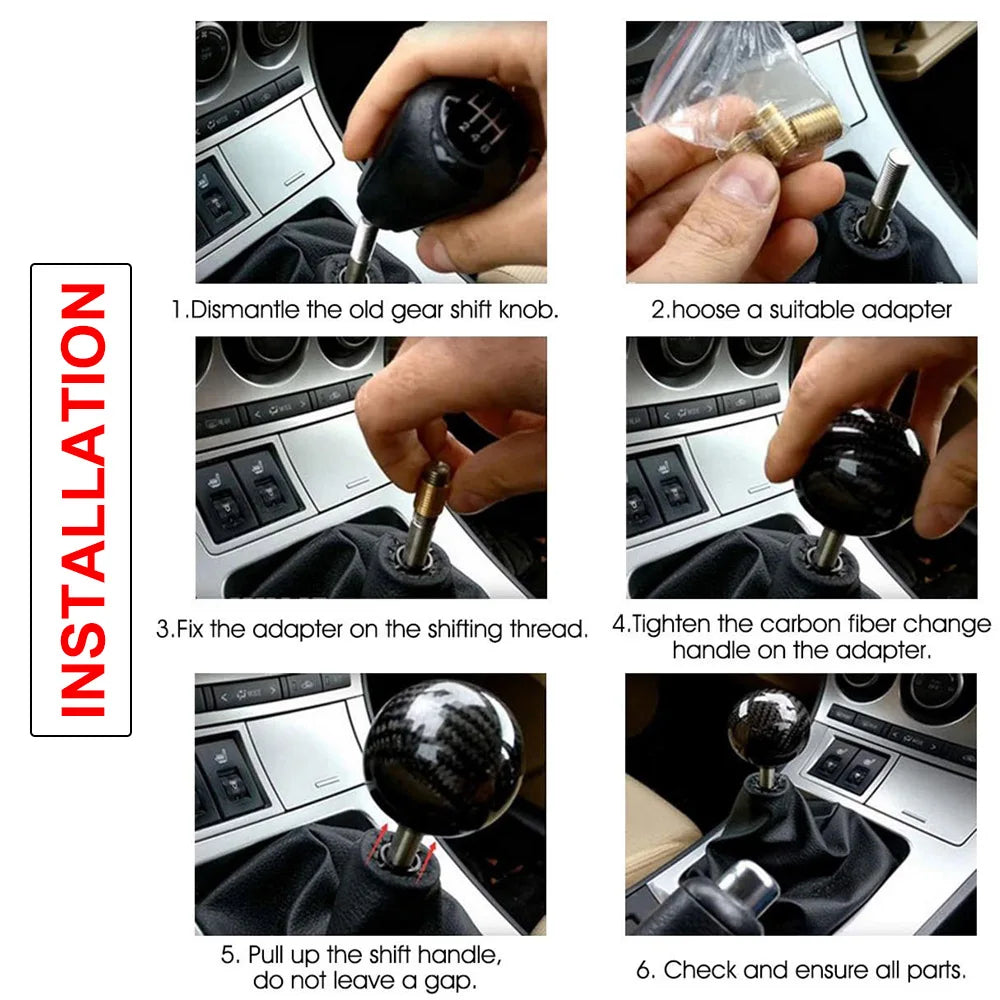Universal Car Gear Shift Knob Carbon Fiber Car Gear Shift Knob Shifter Lever Round Ball Shape Acrylic Transparent Packaging