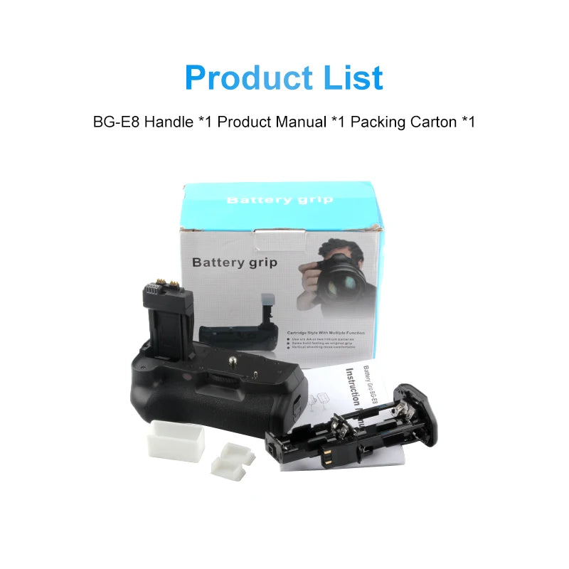 BG-550D BG-E8 Vertical Battery Grip for Canon EOS 550D 600D 650D 700D Rebel T2i T3i T4i T5i Anti-slip Stable Shooting