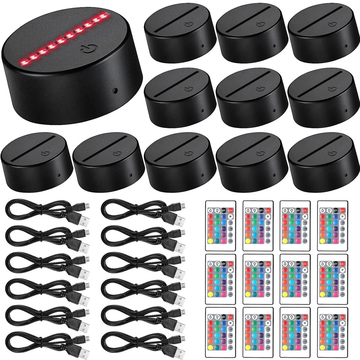 12 Pcs 3D Night LED Light Lamp Base 16 Colors Decorative Light Show Display Stand with Remote USB Cable for Acrylic Resin Glass