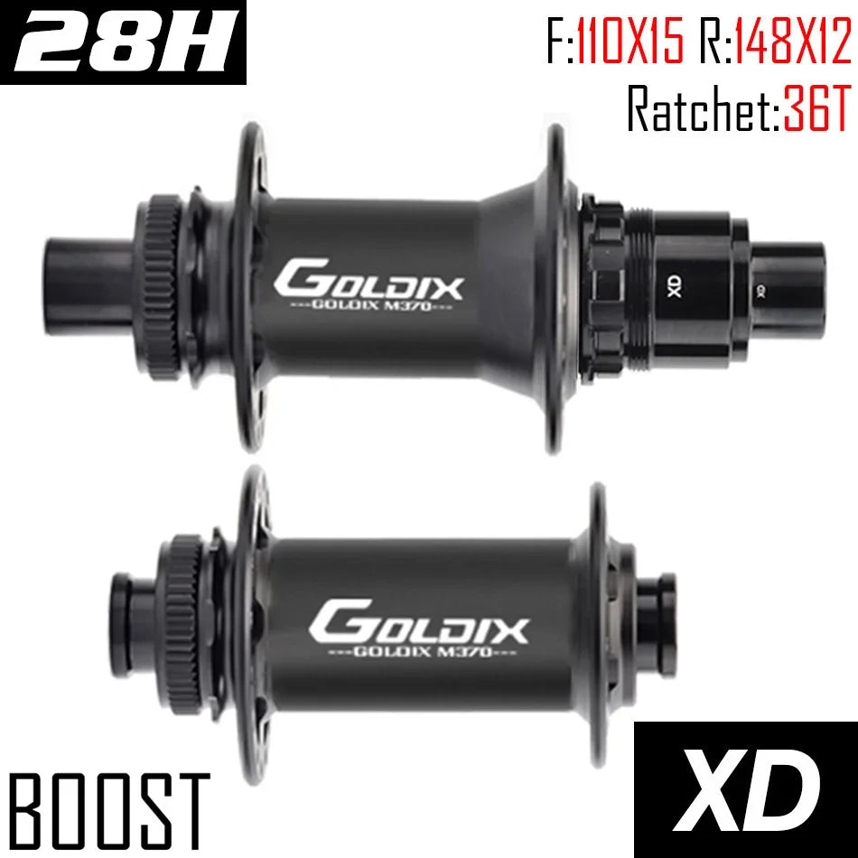GOLDIX GDX370 Bicycle Hub Sealed Bearing Center Lock Disc Brake J-Bend 28 Holes Ratchet 36T BOOST MTB Hub for Shimano HG MS XD