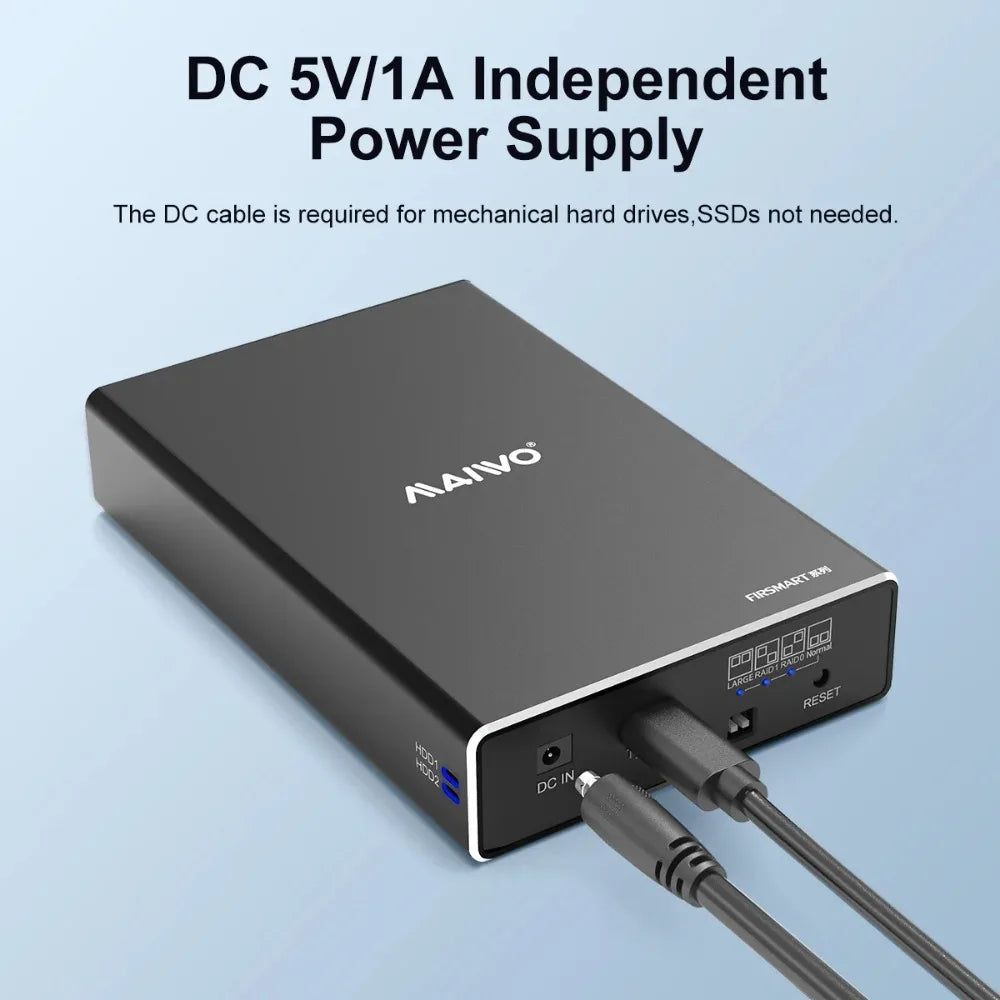 MAIWO Mobile Hard Disk Box RAID Disk Array Dual Bay 2.5'' Solid-state Mechanical Serial Port External Box with Protective Cover