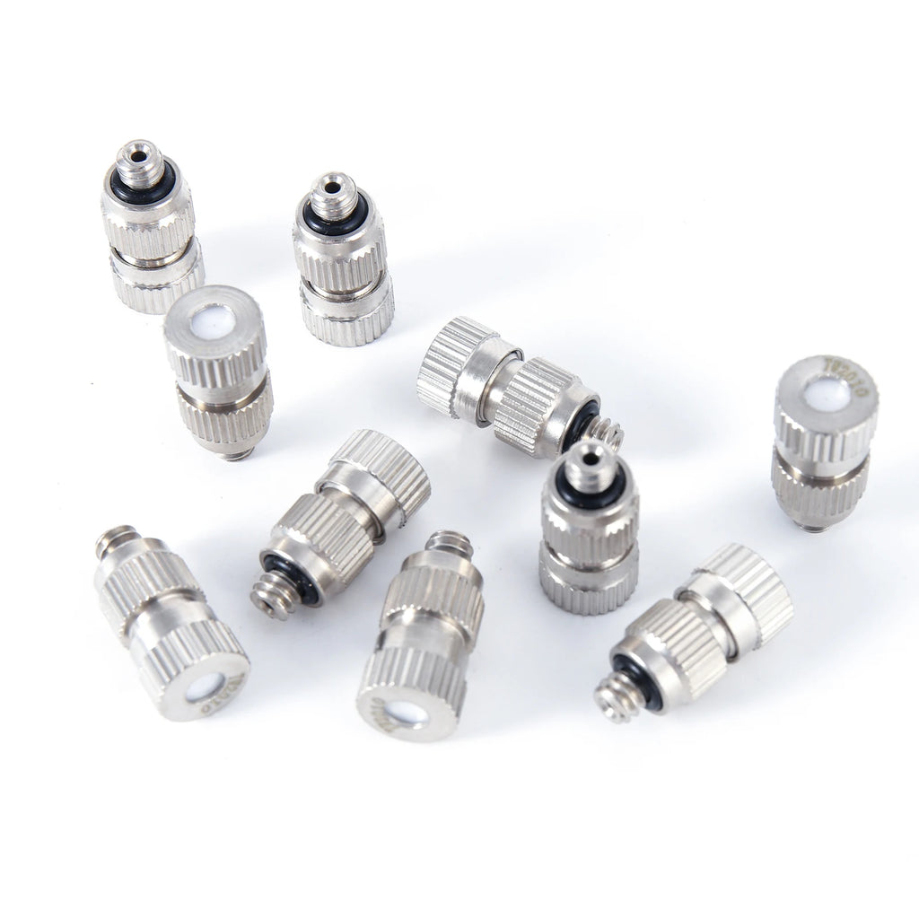50Pcs High Pressure Mist Cooling Atomizing Sprayer 3/16" 0.1~0.5mm Anti Drip Fog Nozzle Garden Agriculture Irrigation Humidify