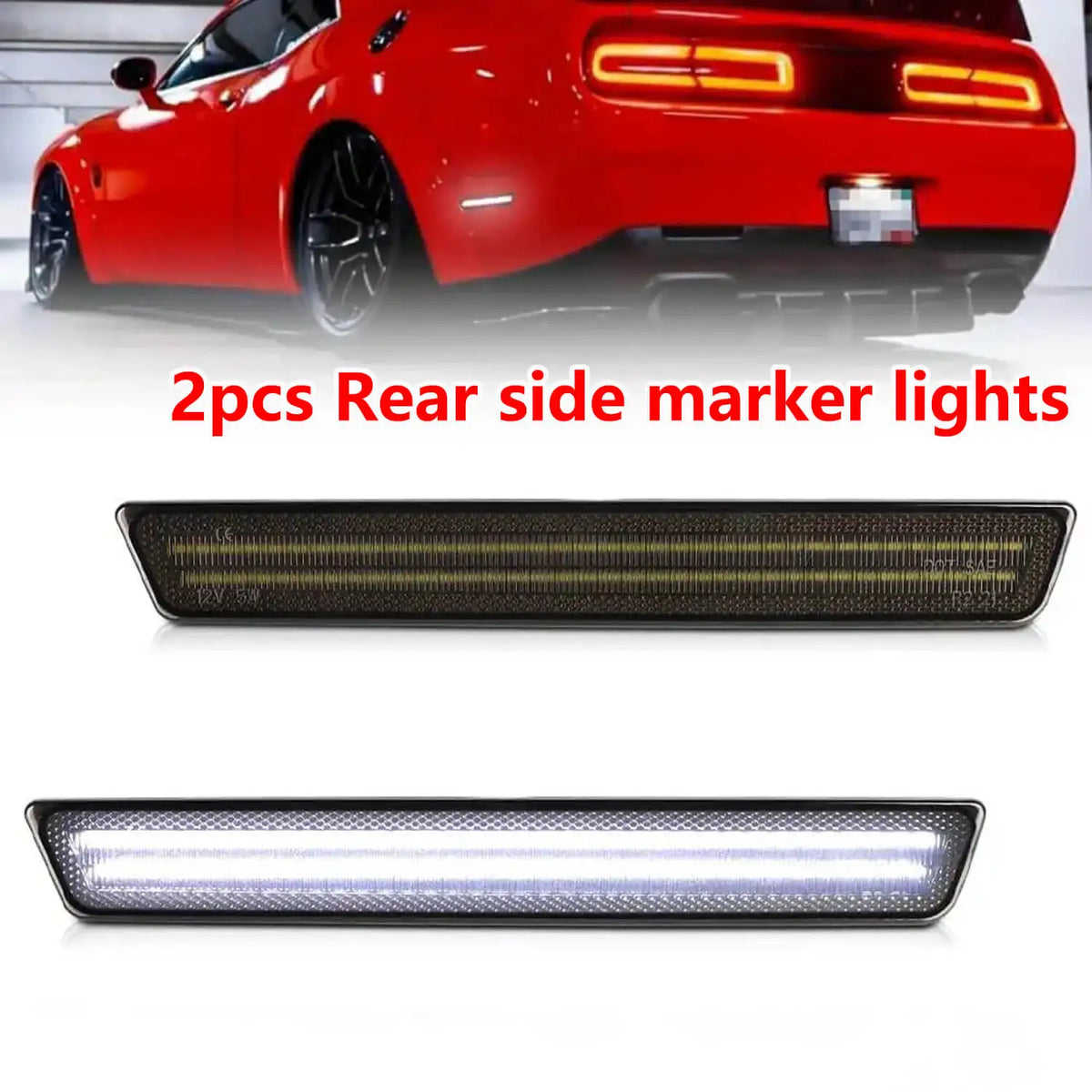 Car Front Amber Rear Red Bumper LED Side Marker Light Lamps For Dodge Challenger 2015 2016 2017 2018 2019 2020 2021 2022 2023