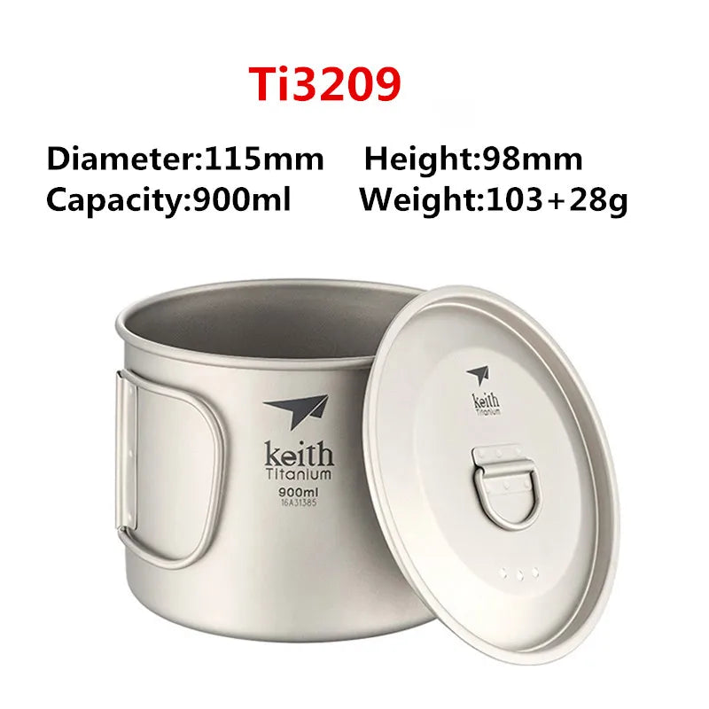 Keith Titanium Cup Titanium Water Mugs Folding Handle Single Wall Cup Outdoor Camping Travel Hiking Cups With Lid 220ml-900ml