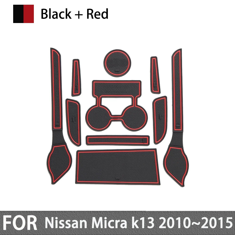 for Nissan Micra k13 2010 2011 2012 2013 2014 2015 Anti-slip Rubber Mat Door Groove Cup Gate Slot Pad Car Stickers Accessories
