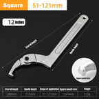 Adjustable Wrench Hook 19-51/32-76/51-120mm Hand Tools Spanner Square/Round Head CR-V Spanner Key for Round Bolt Hand Tools