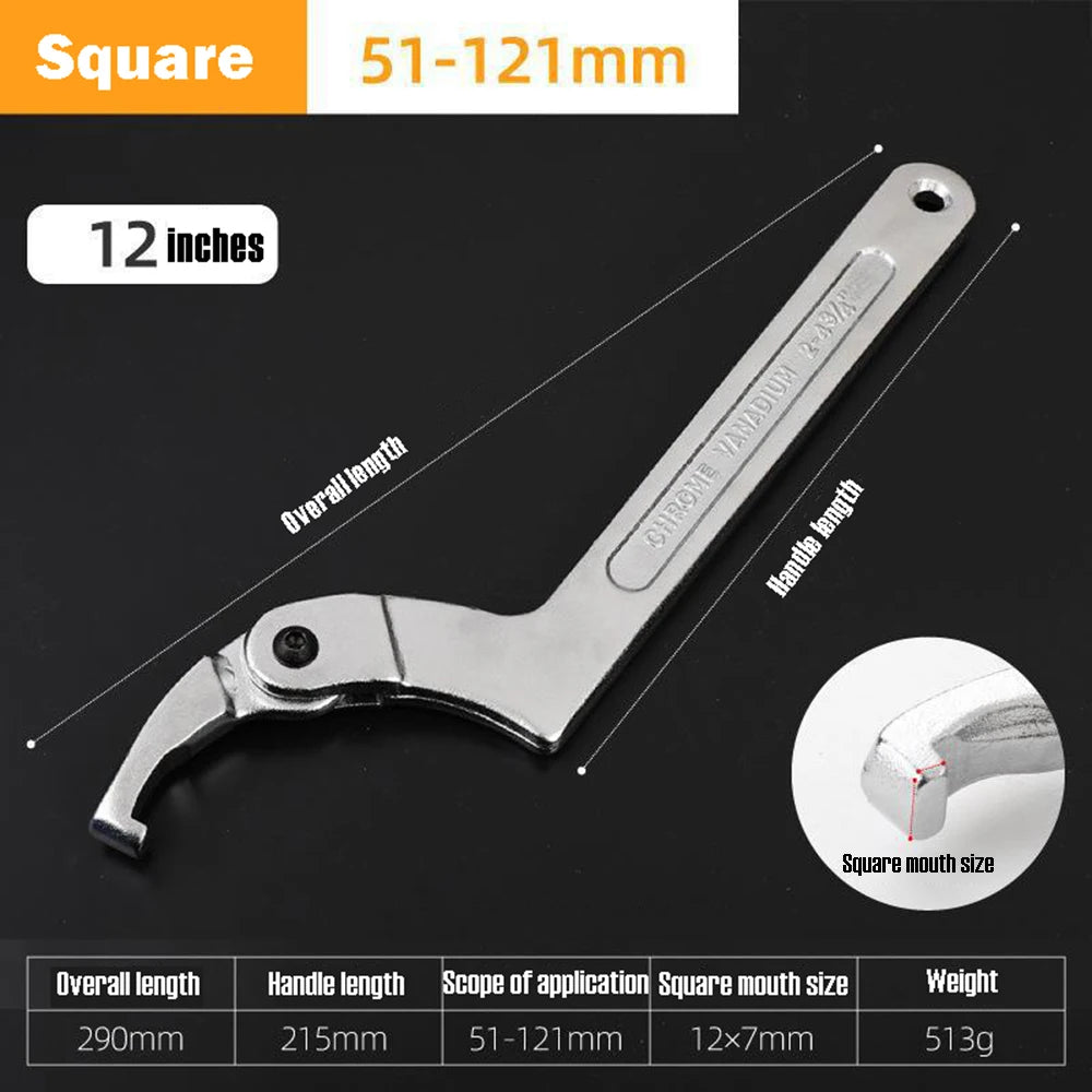 Adjustable Wrench Hook 19-51/32-76/51-120mm Hand Tools Spanner Square/Round Head CR-V Spanner Key for Round Bolt Hand Tools
