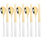 304 Stainless Steel Cutlery Set Sushi Sticks Dinner Spoons Set 10Pcs Dinnerware Korean Chopsticks Dessert Spoon Flatware Set