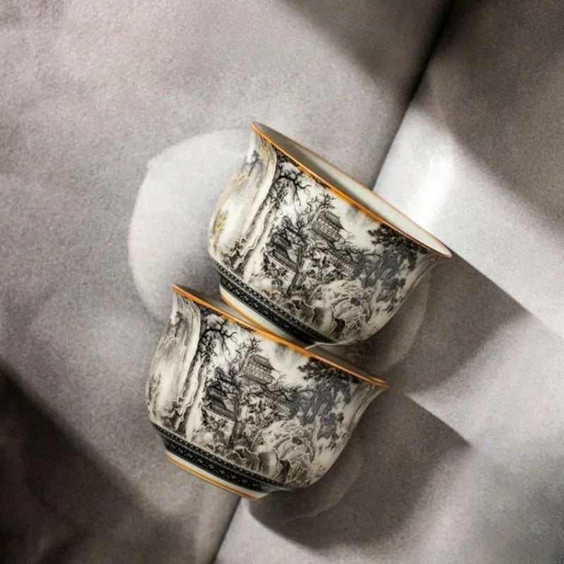 160ML Ru Kiln Landscape Porcelain Gaiwan Set For Tea Tureen Teaware Cup Chinese Yellow Ceramic Opening Tea Bowls Tea Ceremony