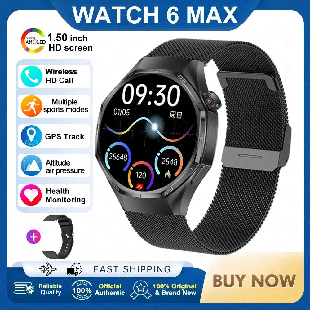 2026 New Watch 6 Max Smart Watch Men GPS Altitude Air Pressure Heart Rate Health Monitoring Bluetooth Call Business Smartwatch