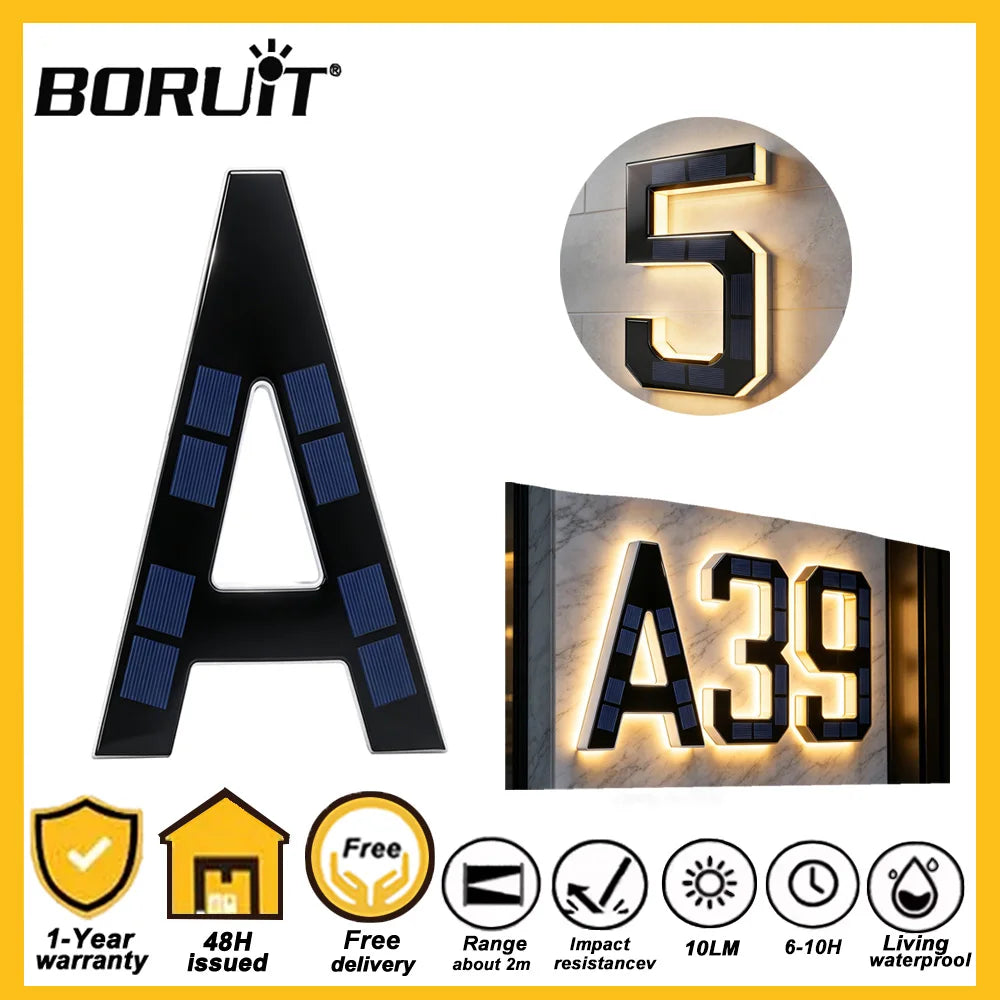 12CM Solar Lighted House Number Outside Light-up LED Address Number Waterproof House Number Light Address Sign Home Decor