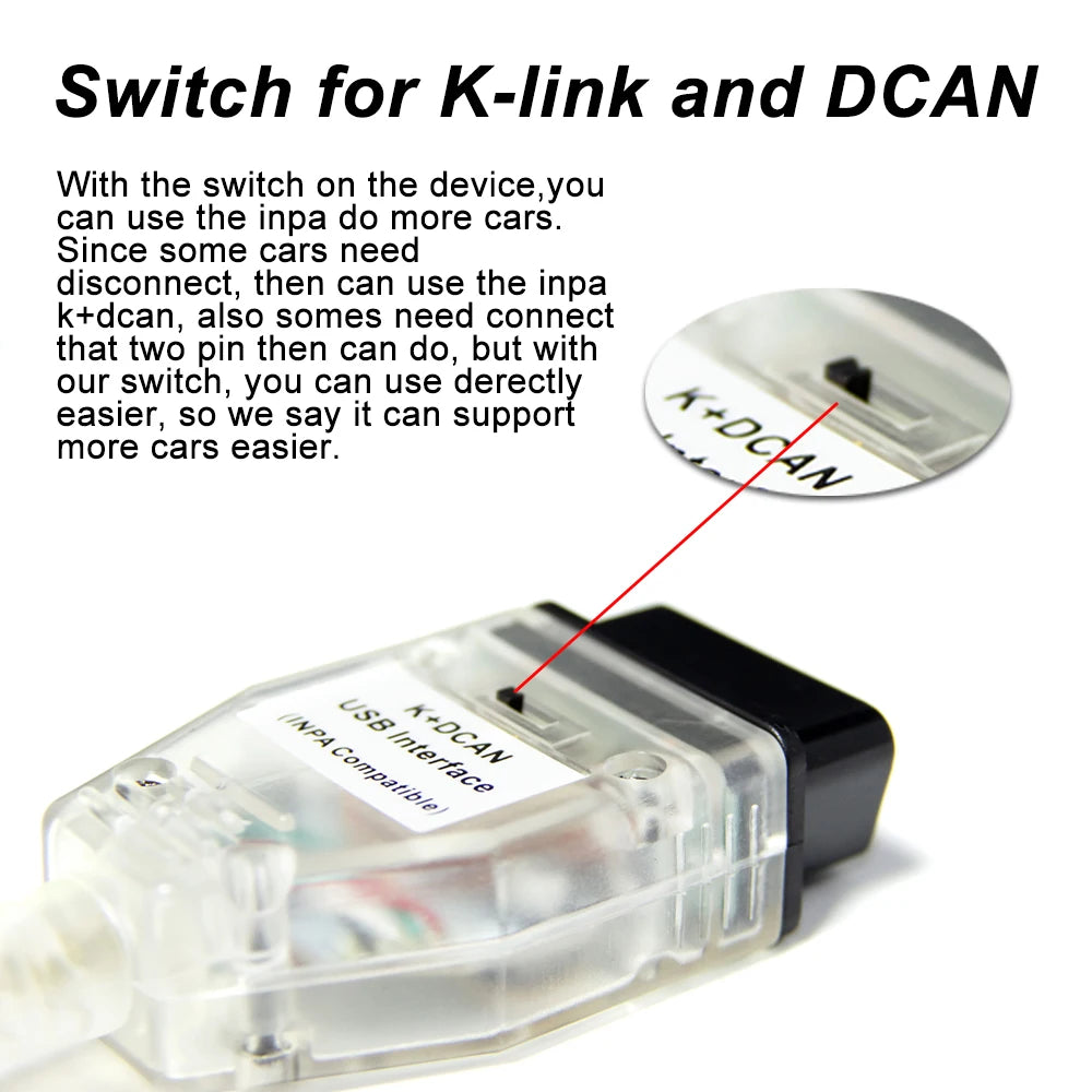 OBD2 K+DCAN USB Interface Cable with Switch for BMW E46 E83 E53 E90 E60 Coding Tool