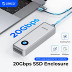 ORICO 20Gbps NVME Enclosure Case 8TB with Cooling Fan USB 3.2 Gen 2 x 2 PCIE NVME Adapter Tool Free RGB for PCIe M Key