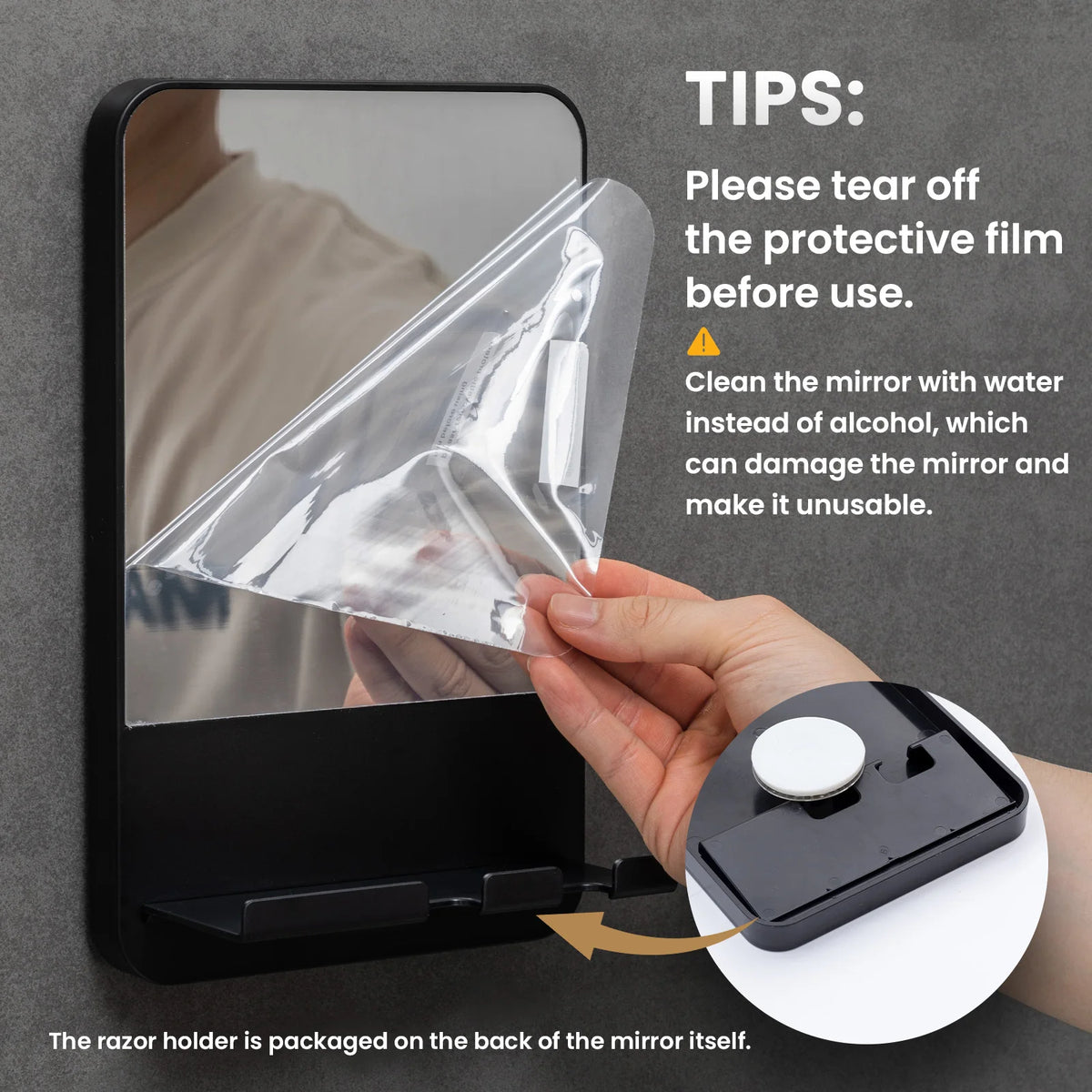 TAILI Shower Mirror Fogless for Shaving with Razor Holder, Fog Free Mirror Shower Suction Rust-Proof Removable Bathroom Mirror