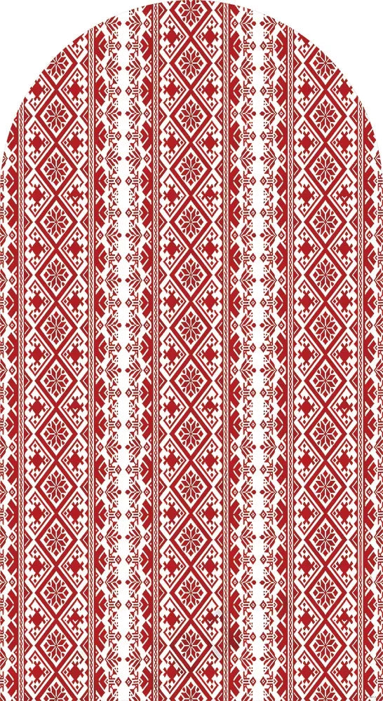Red Embroidered Hibiscus Pattern Arched Background Cover for Birthday Bride Shower Decoration Photography Background