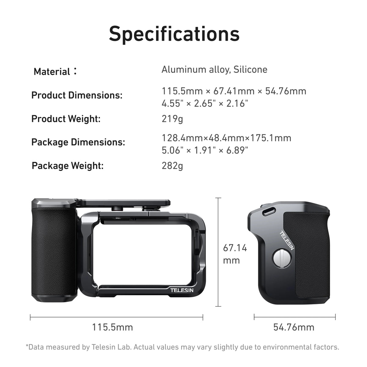 TELESIN Hand Grip Aid Remote Control Kit Aluminum alloy Set For DJI OSMO Action6 Rabbit Cage Quick release Protective case