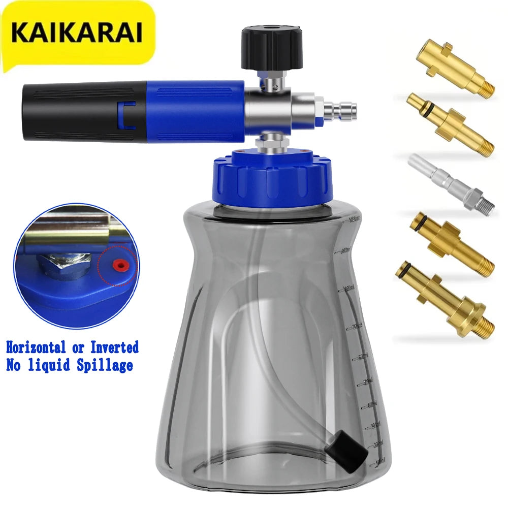 Stylish blue-black foam cannon, 1/4" quick-connect fitting, leak-proof lid air valve, for Karcher Elitech Bort AR Bosch